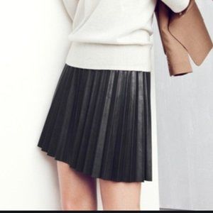 Pleated Faux Leather Black Mini Skirt - High Waist